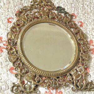 Antique Cast Brass Table Mirror